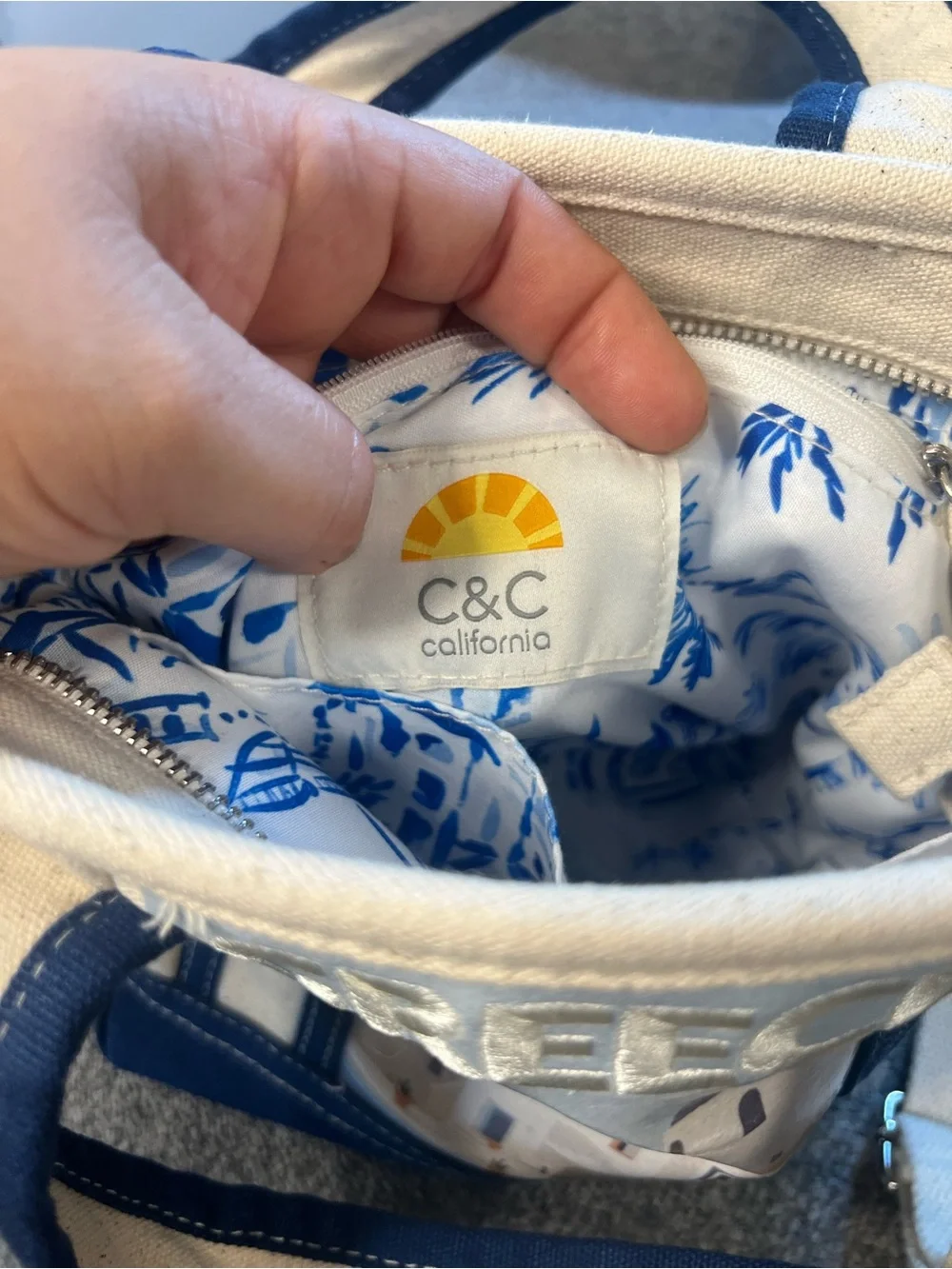 C&C California Cream & Navy 'Greece' Canvas Tote
